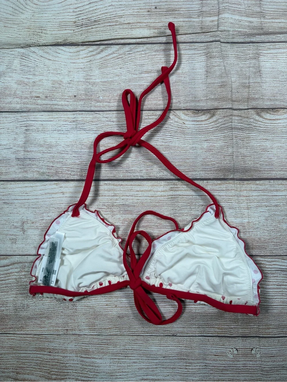 Frankie's Bikinis x VS Pink Red Polka Dot Triangle Bikini Top